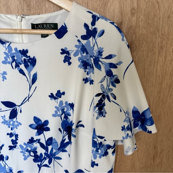 Ralph Lauren white and blue floral dress size 16P - Picture 5 of 12